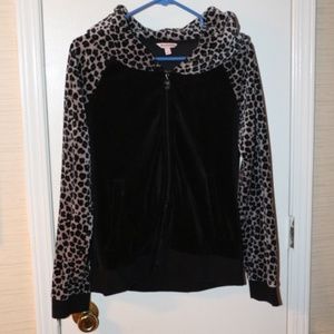 JUICY COUTURE BLACK LEOPARD HOODIE SZ L EUC